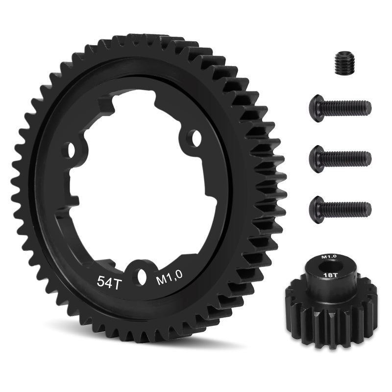 OGUNKE OGRC 54T 1 Mod Hardened Steel Spur Gear with 18T Motor Pinion Gear for Traxxas 1/5 X-Maxx 1/7 XO-1 1/10 Maxx/E-Revo 2.0 VXL Replace Stock Part #6449 - Image 1